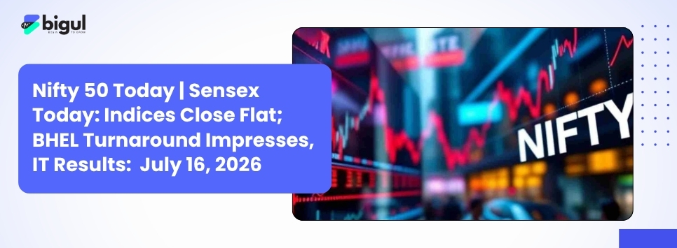 Nifty 50 and Sensex market closing update for July 16, 2026, highlighting BHEL's record high, Wipro and Tech Mahindra Q1 results, sector performance, and FII-DII activity.